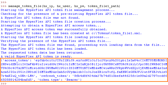 Figure 13 - Results from manage_token_file() Function - Return Highlighted