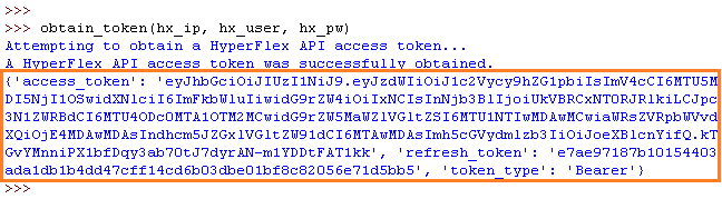 Figure 2 - Results from obtain_token() Function - Return Highlighted