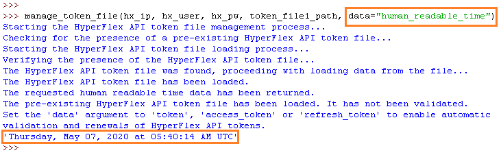 Figure 20 - Results from manage_token_file() Function - human_readable_time Returned