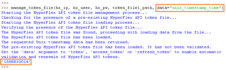 Figure 21 - Results from manage_token_file() Function - unix_timestamp_time Returned