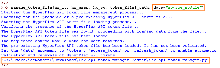 Figure 22 - Results from manage_token_file() Function - source_module Returned