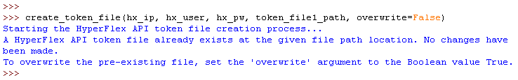 Figure 26 - Results from create_token_file() Function - overwrite Argument Set to False