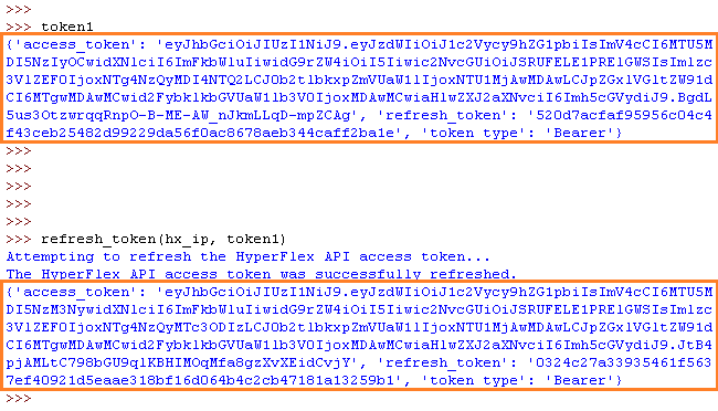 Figure 7 - Results from refresh_token() Function Comparison - Values Highlighted