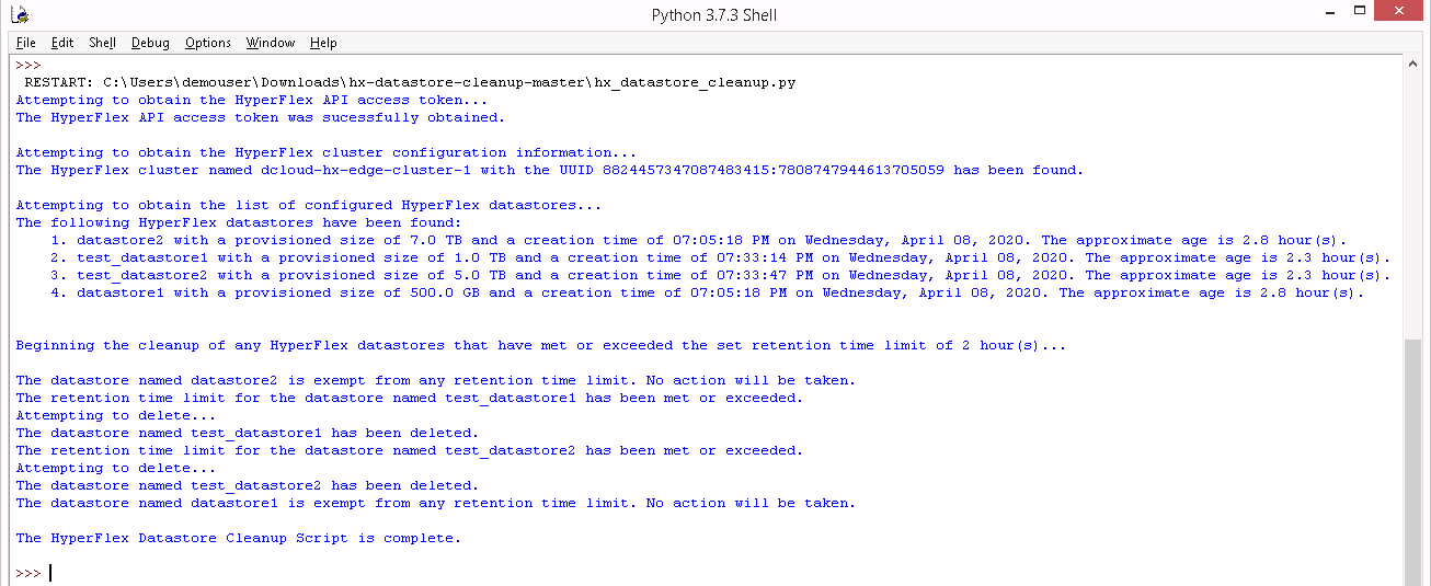 Subsequent Datastore Cleanup Run