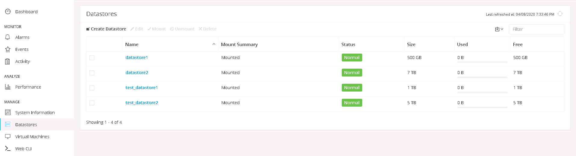 Two Test Datastores Added in HX Connect